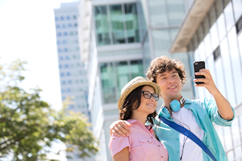 Couple checking phone