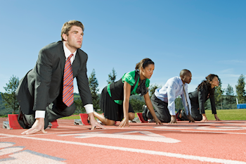 businesspeople at starting line ready to race