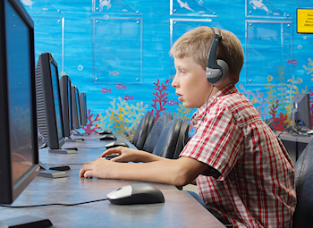 Young man playing a computer game